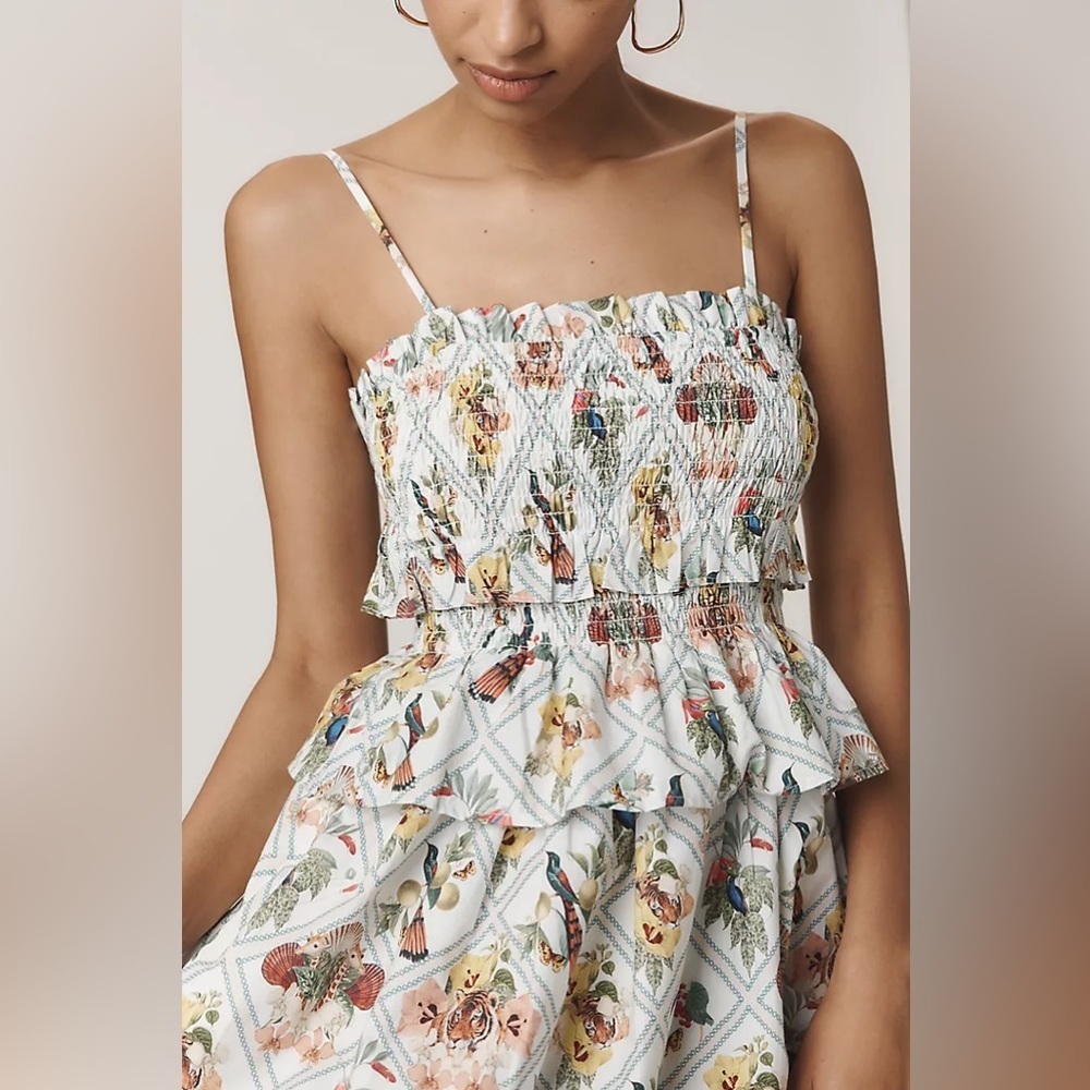 By Anthropologie Smocked Peplum Midi Dress - Picture 2 of 4